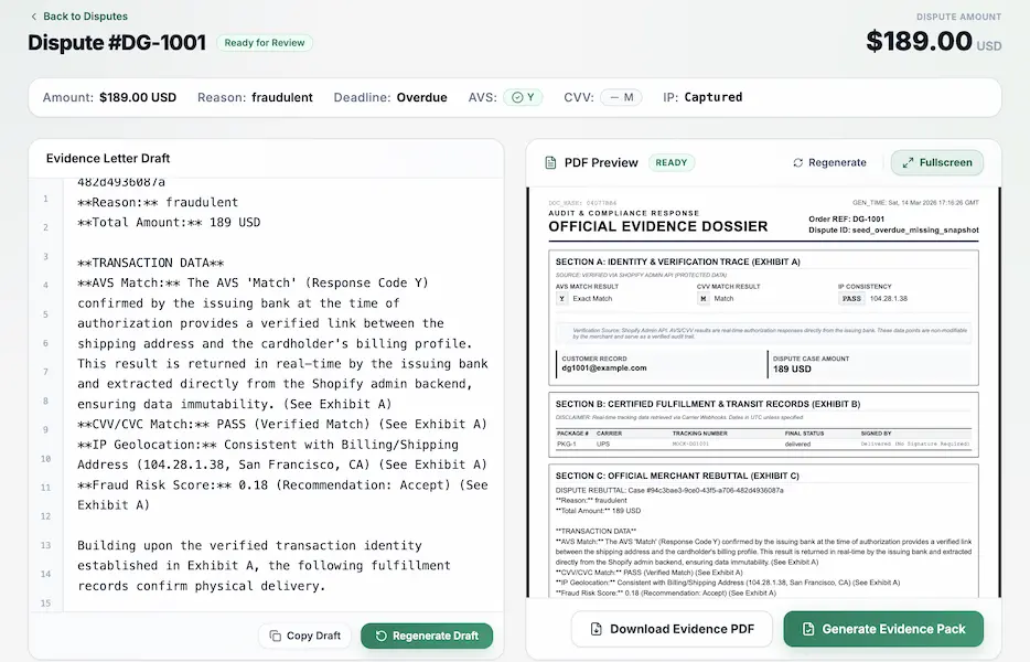 DisputeFlow — AI-built evidence packs
